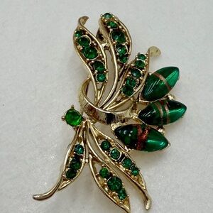 Vintage Art Glass Gold and Green Brooch #484UR